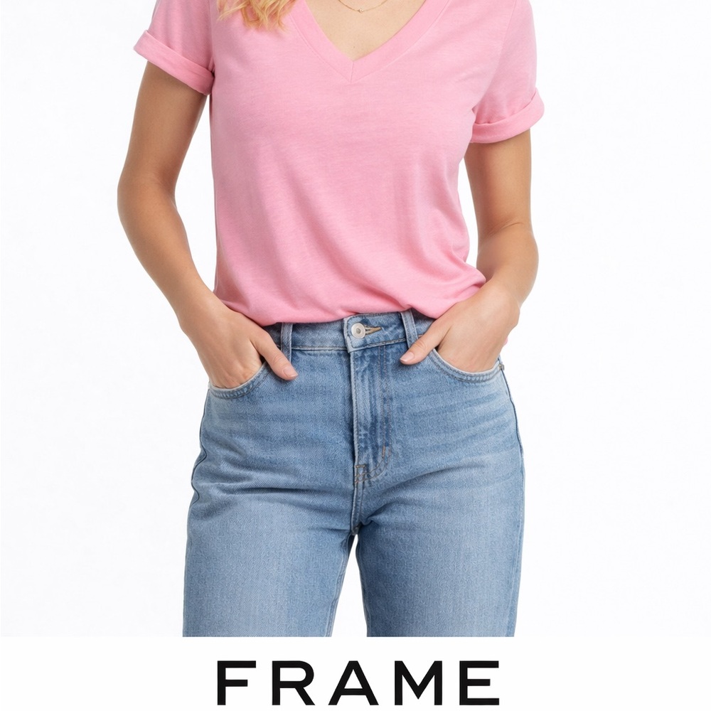 🌸FRAME Pink Peach color V-Neck Tee size Medium classic resort wear old money